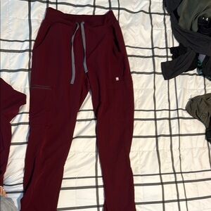 Figs Red High Waisted Zamora Pants with Relaxed Fit